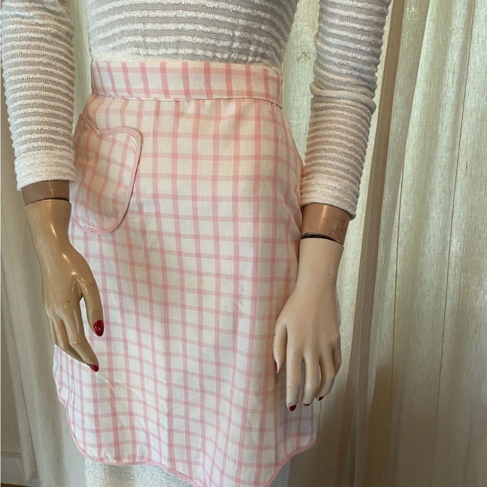 Handmade Vintage Pink And White Check Cotton Half Apron For Cooking and Baking S